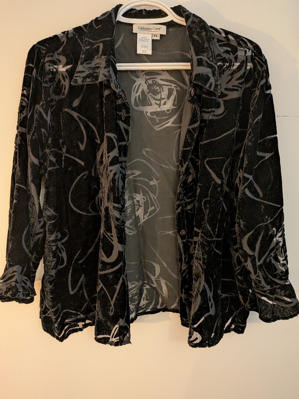 Coldwater Creek Black Velvet Floral Button-Up